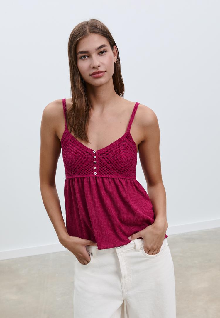 top de crochet com folhos