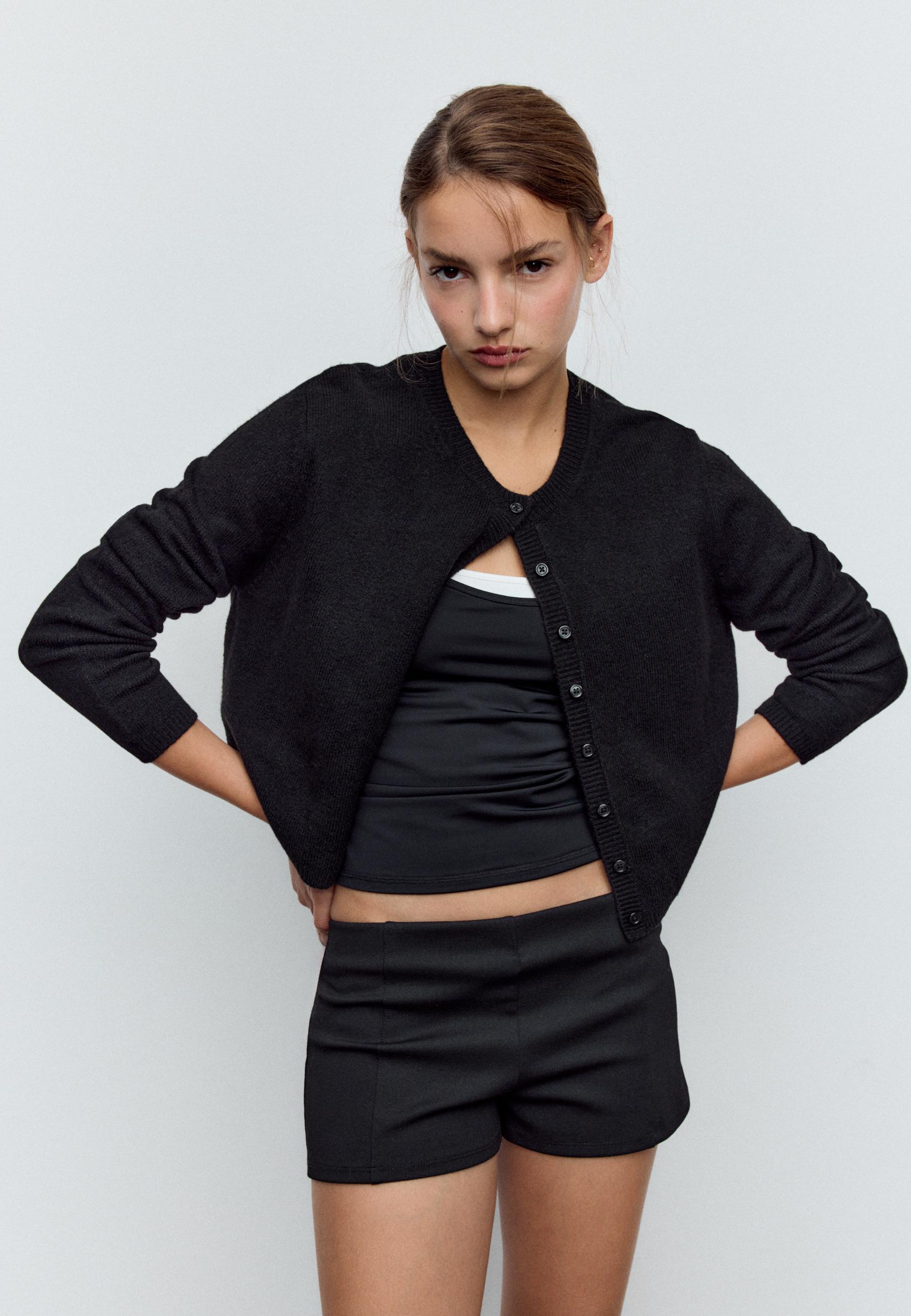 Soft-touch button-up knit cardigan — Black