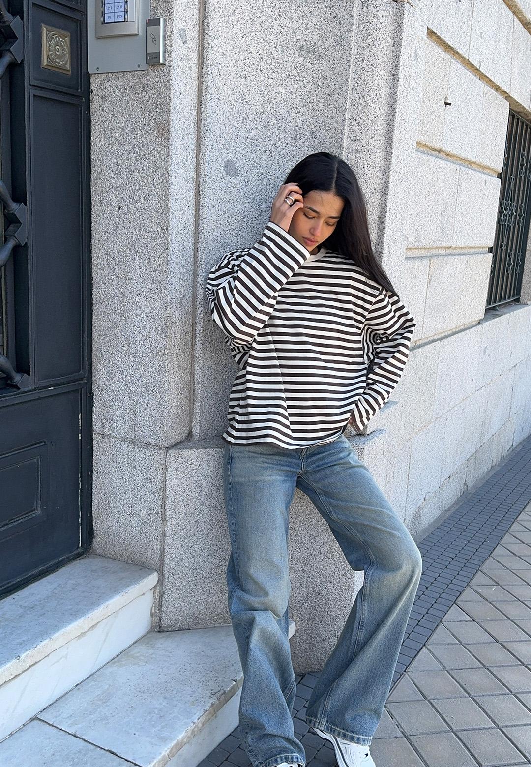Striped long sleeve T-shirt — Ecru
