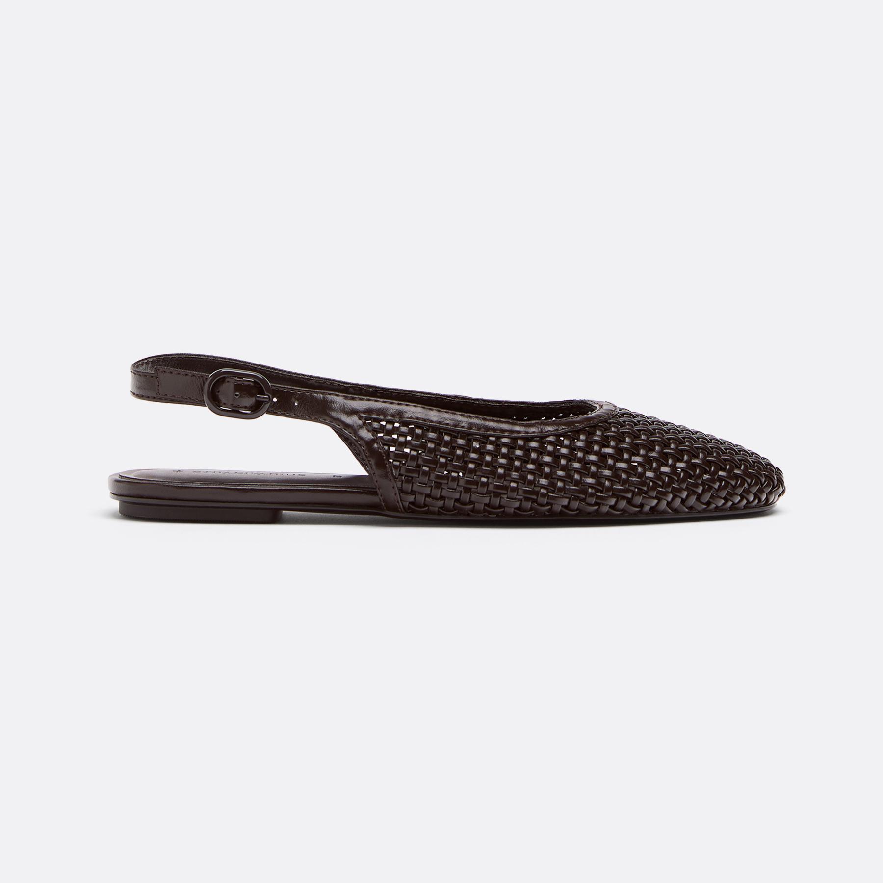 Braided slingback ballet flats — BROWN