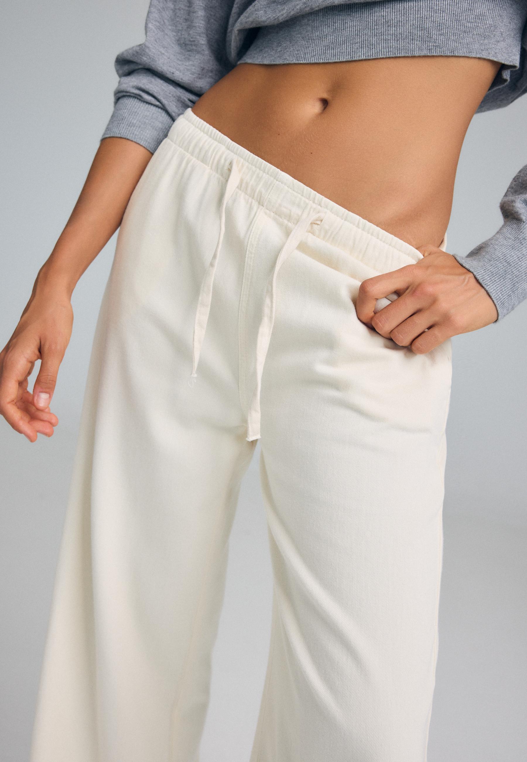 Flowy denim drawstring trousers — Vanilla