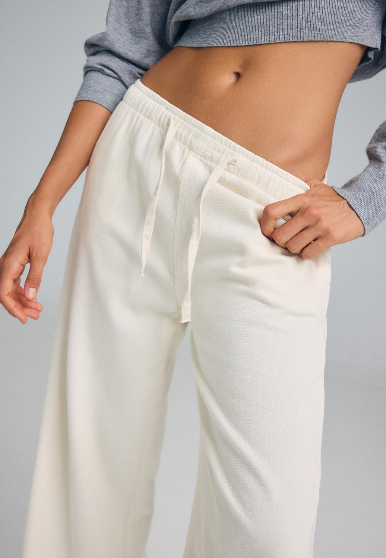Drawstring flowing denim trousers — Vanilla