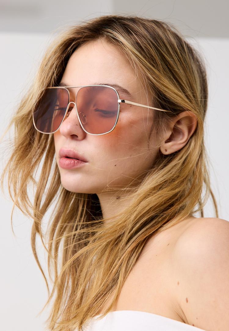 Stradivarius Τετράγωνα Γυαλιά Aviator Παστέλ Ροζ Os φωτογραφία