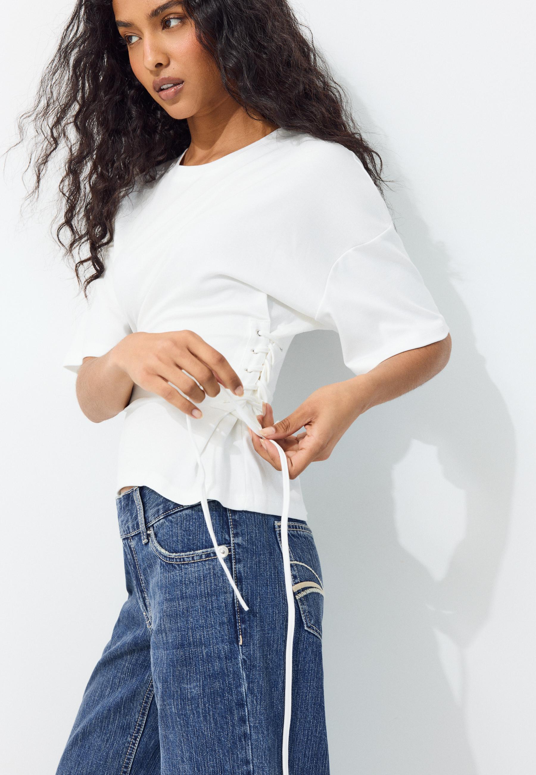 T-shirt with side ties — Ecru