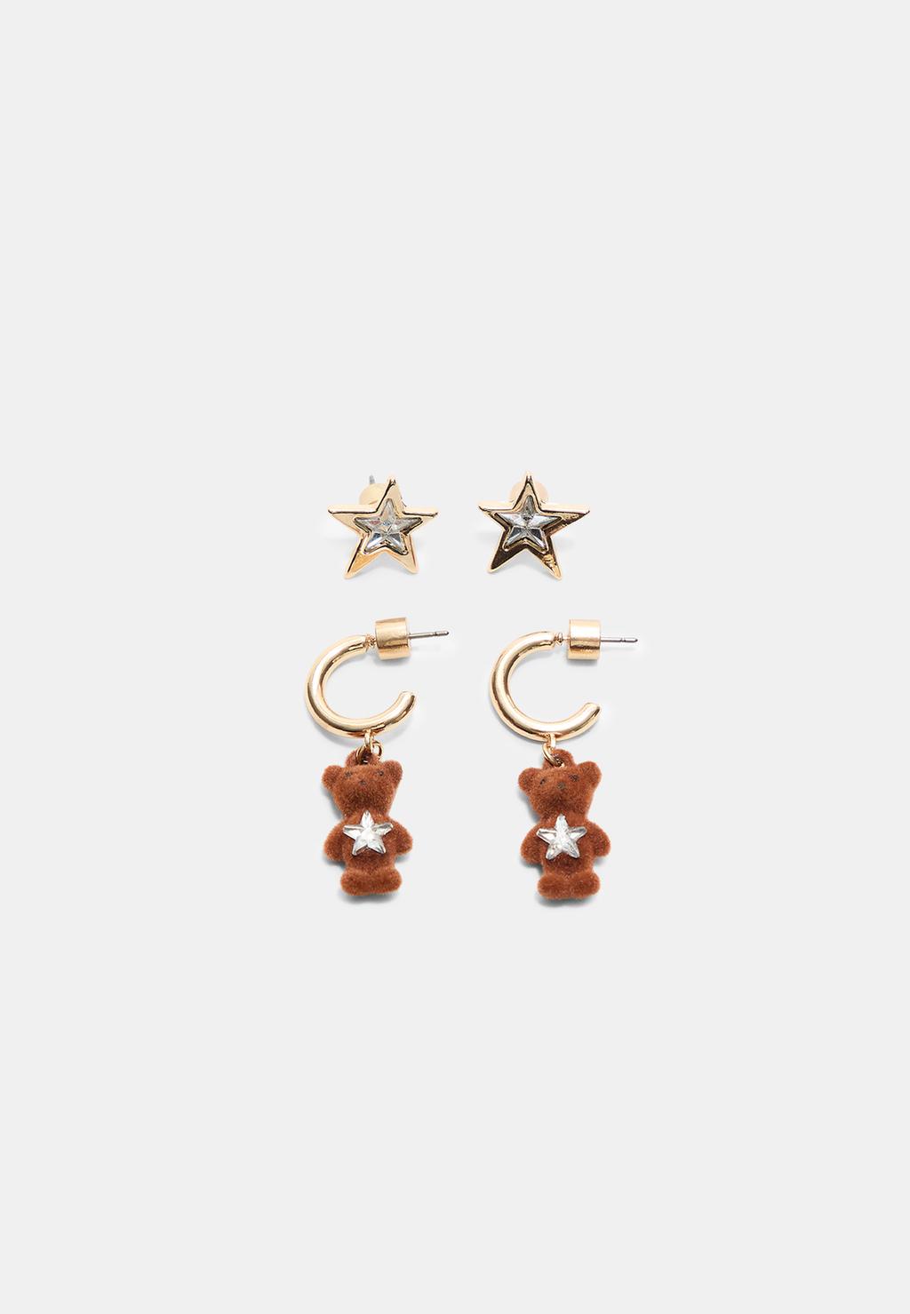 Set 2 pendientes osito y estrella