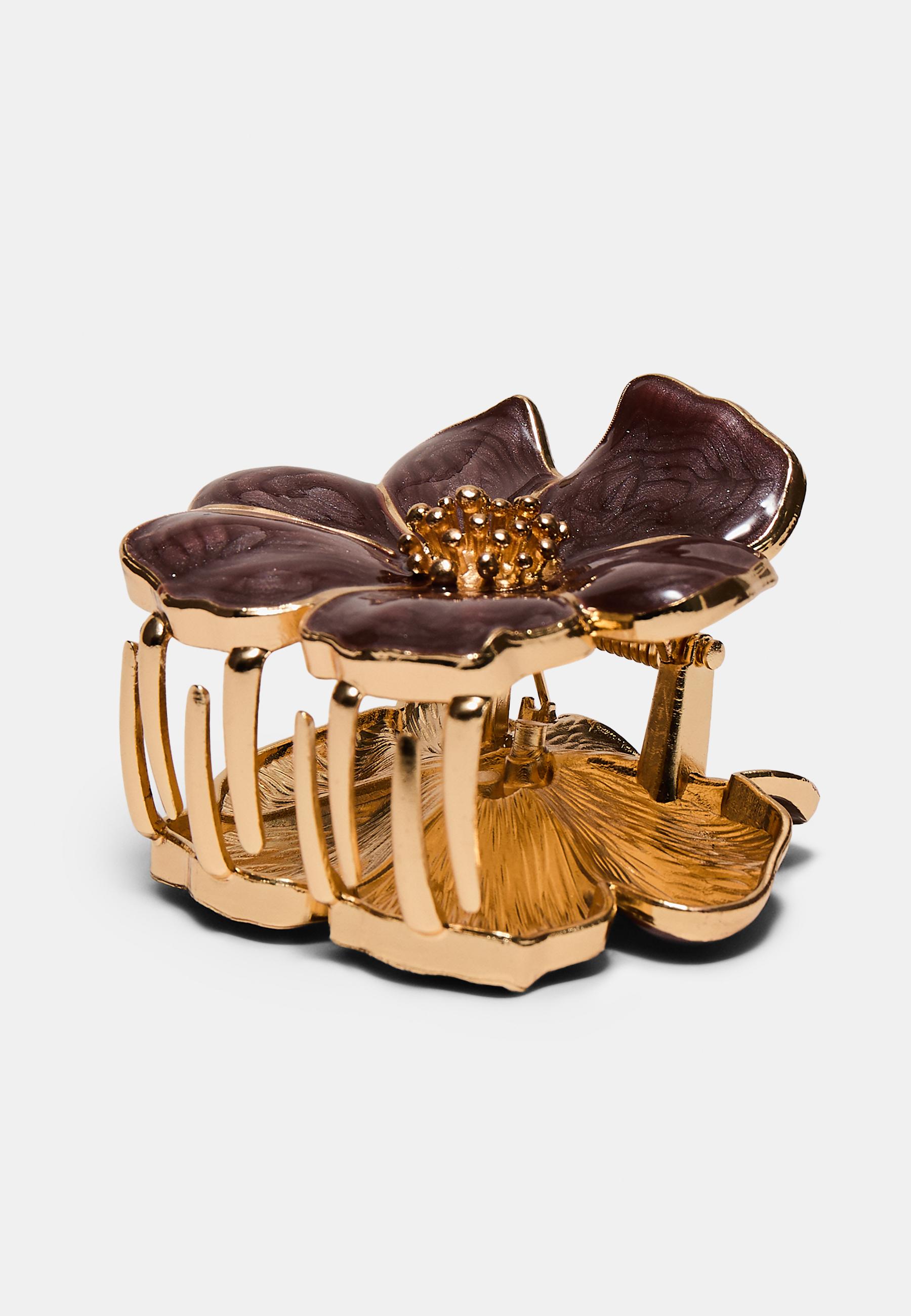 Metallic flower hair clip — Brown