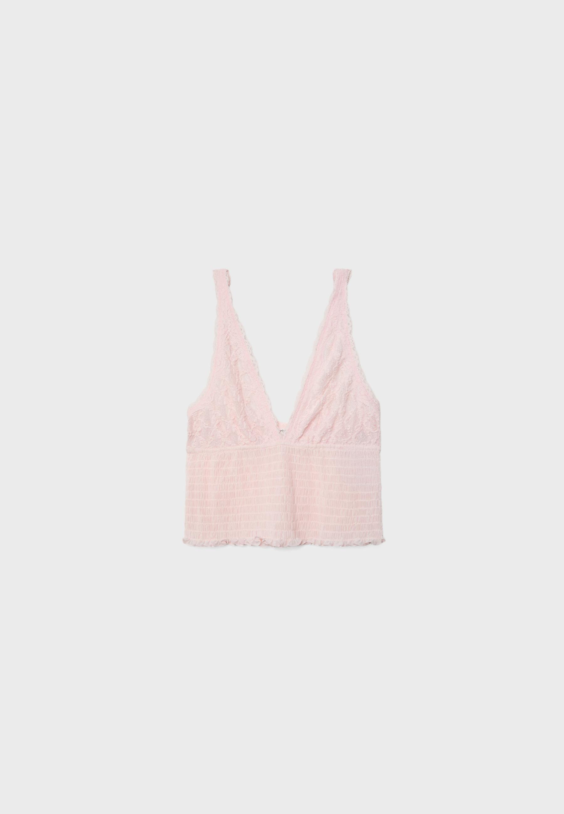 Smocked lace lingerie top — Pastel pink