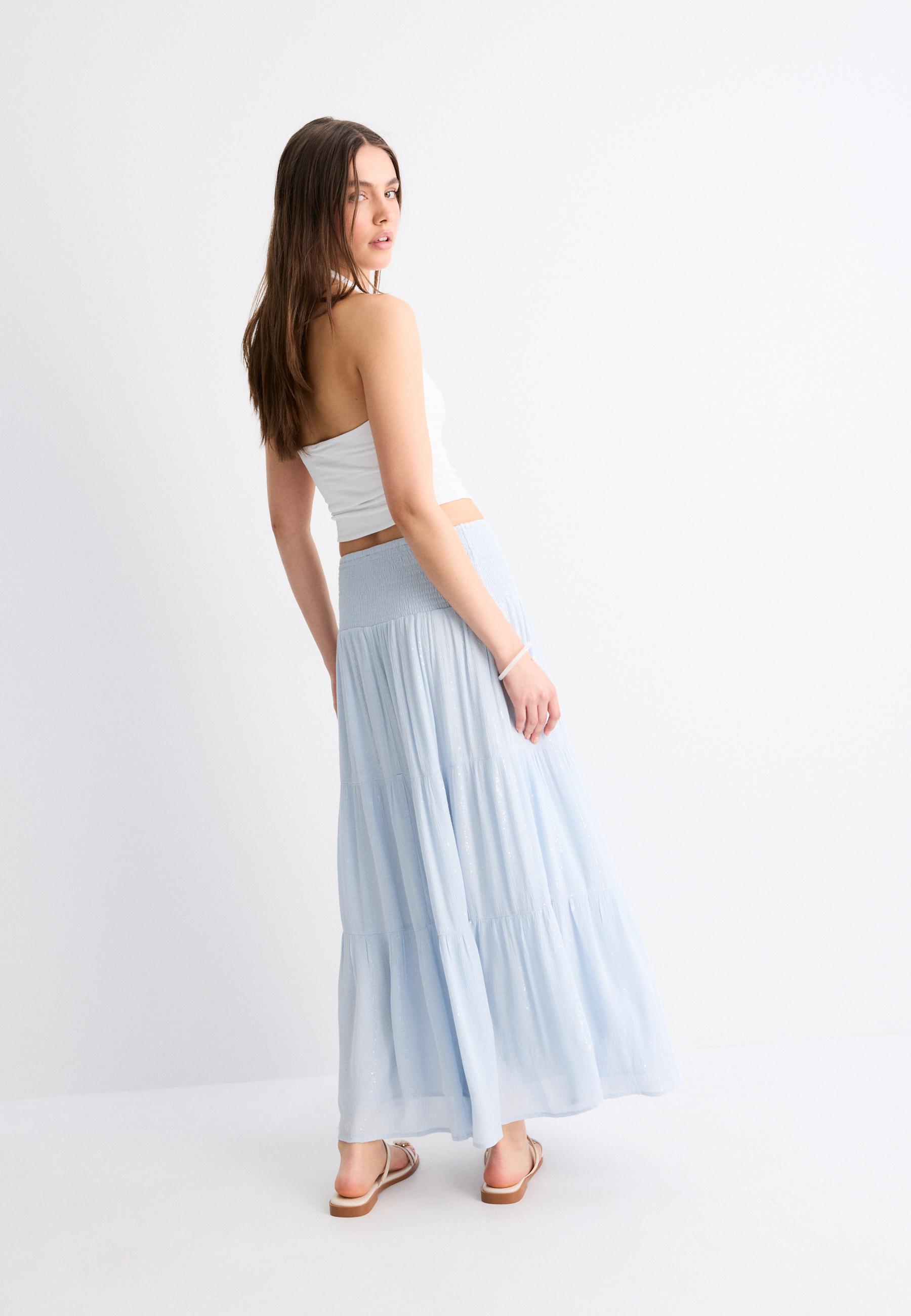 Panelled skirt with metallic thread — Sky blue