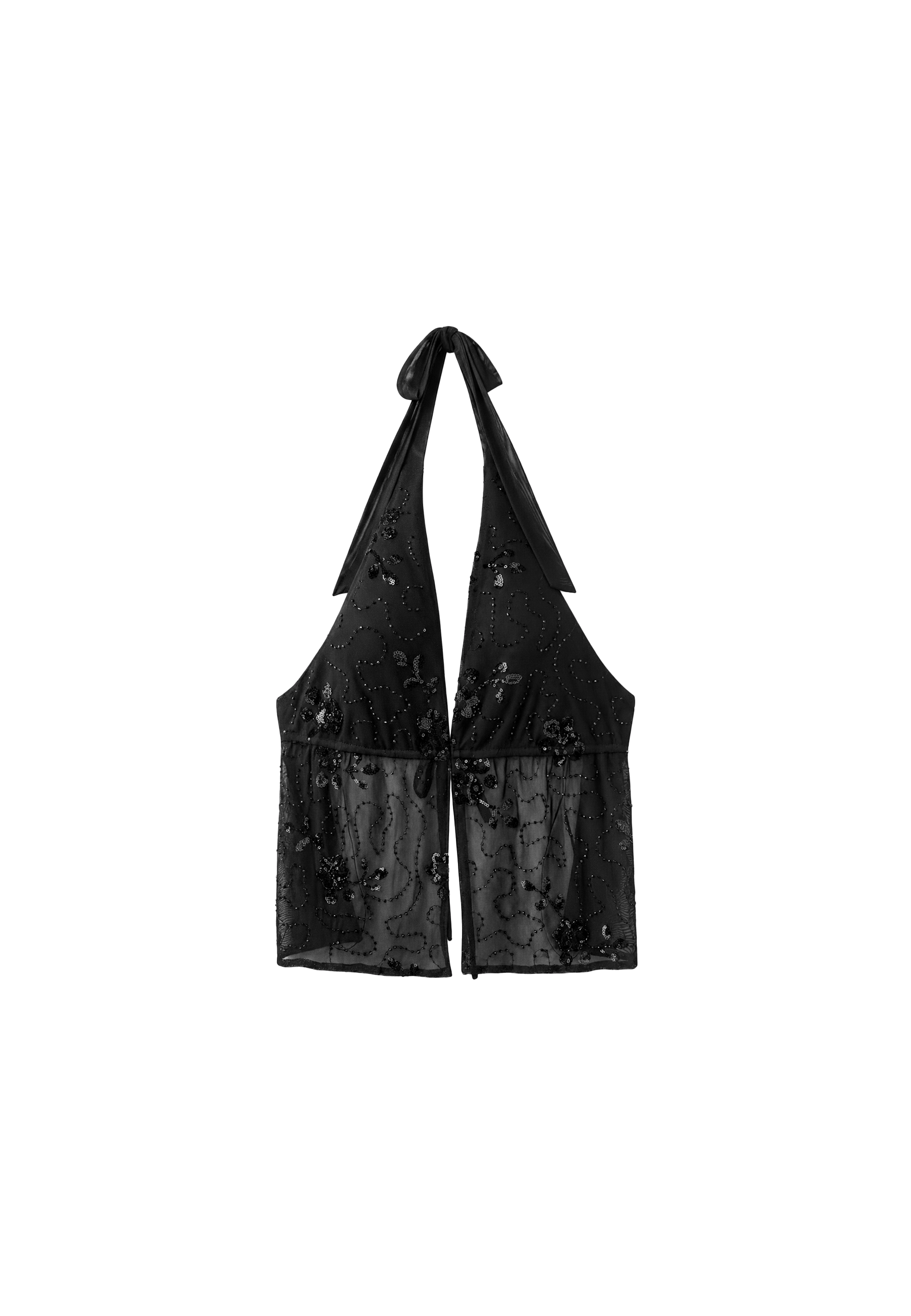 Embroidered halter top with rhinestones — Black