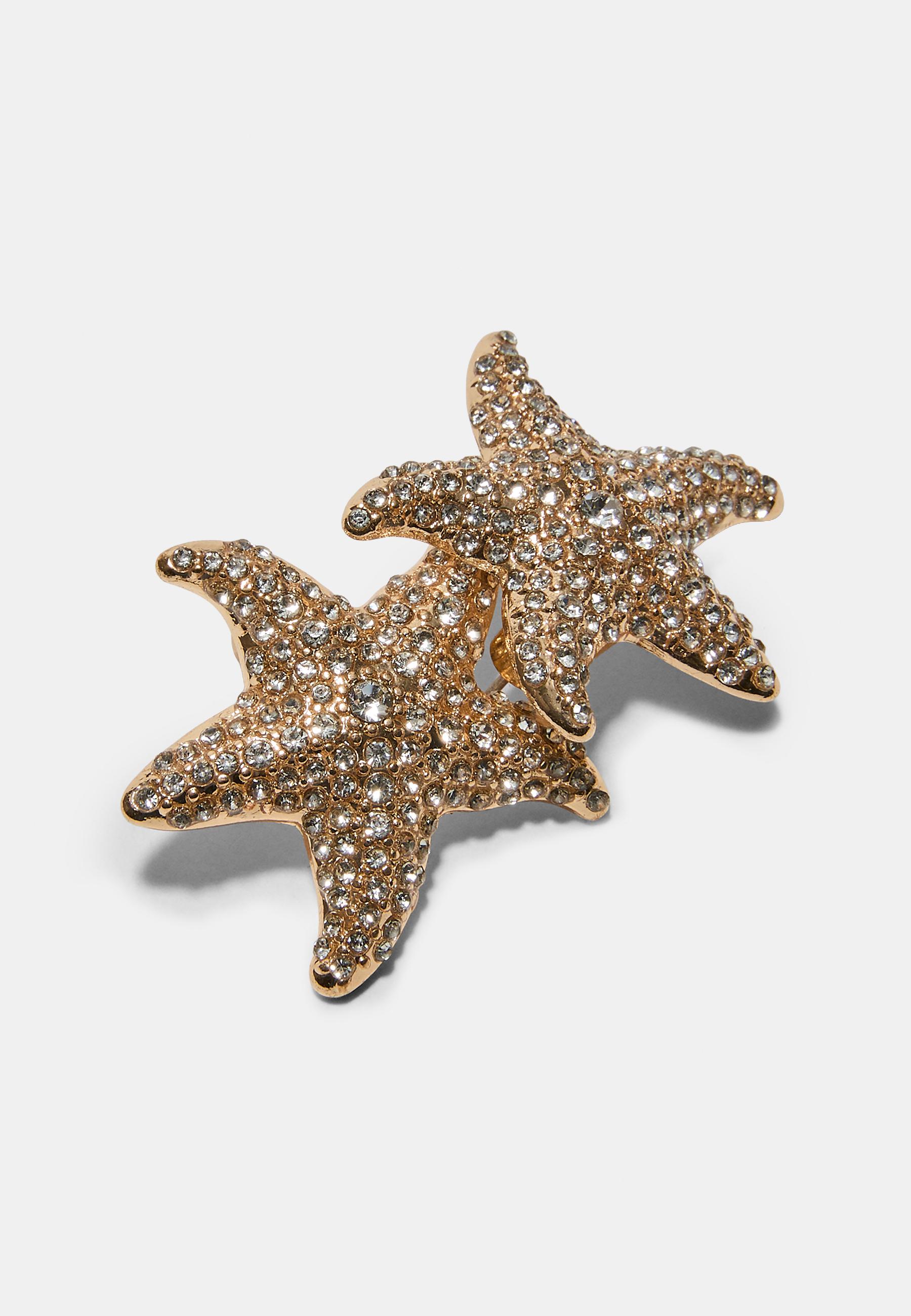Starfish rhinestone earrings — Gold