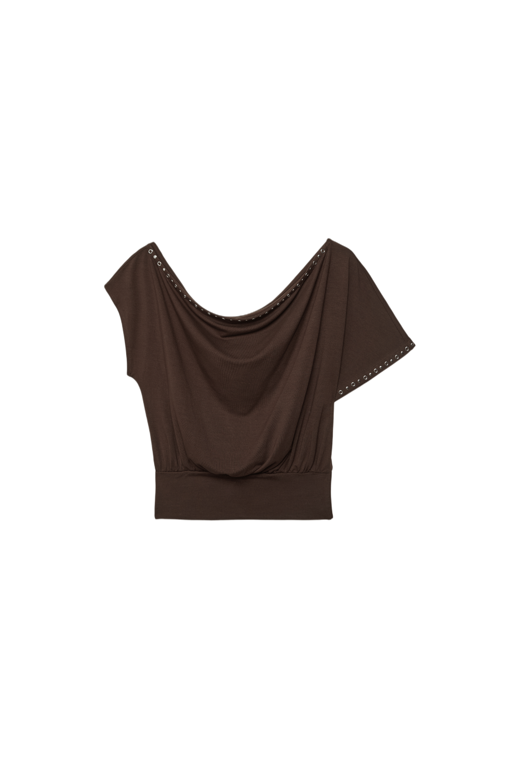 Asymmetric stud T-shirt — Brown