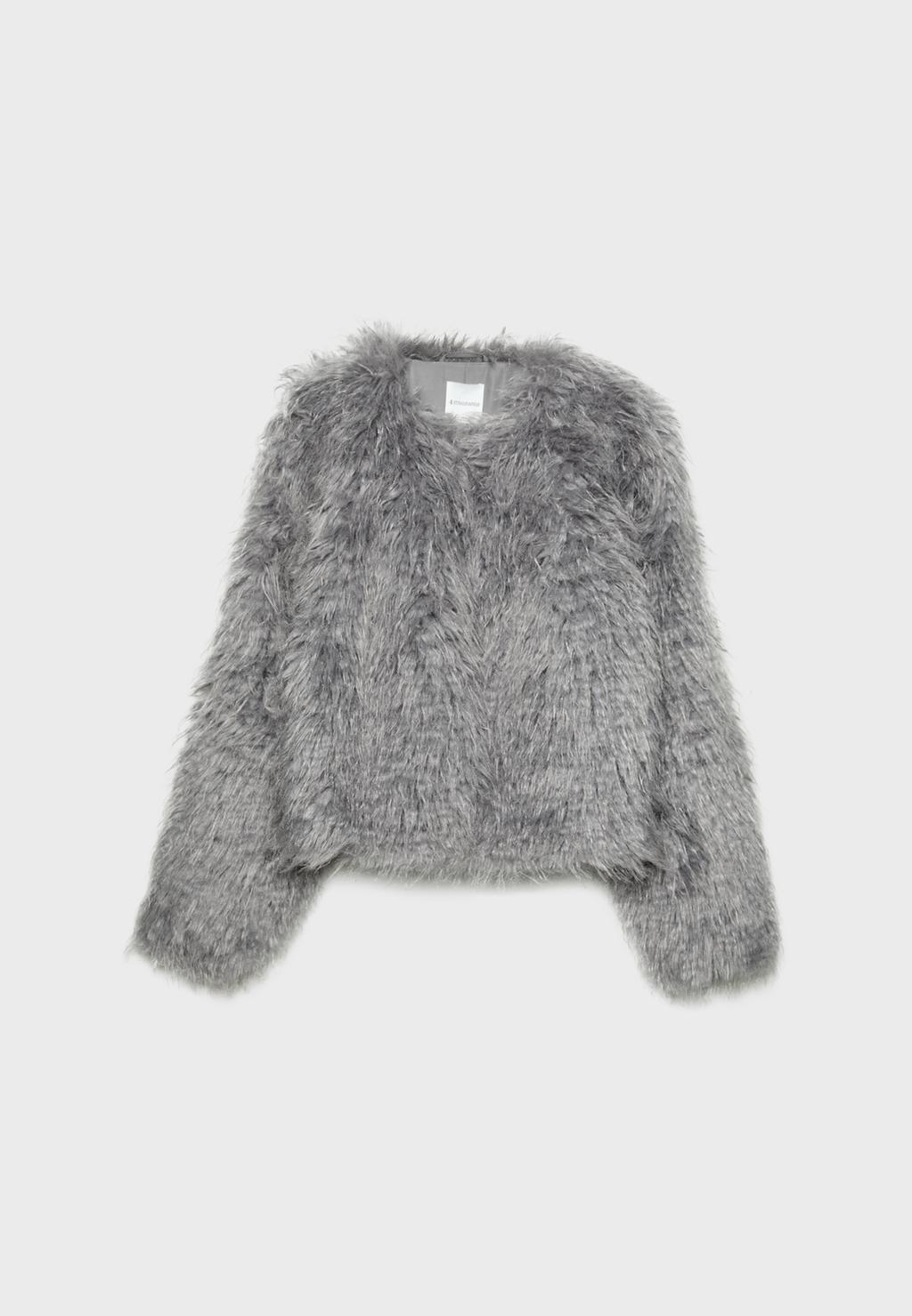 جاكيت من الفرو الاصطناعي بدون ياقة