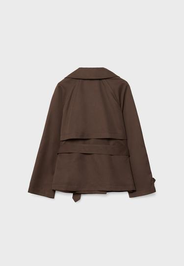 Short flowing trench coat with belt — Brown 8