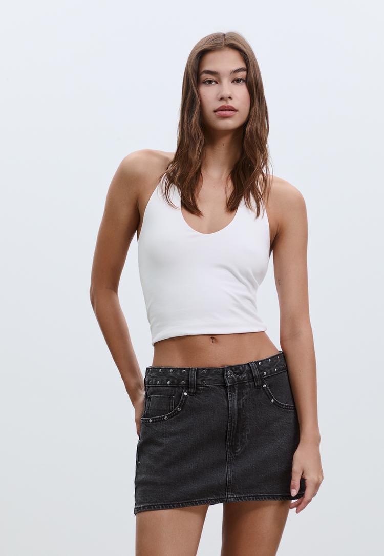 d62 jupe culotte en jean a clous