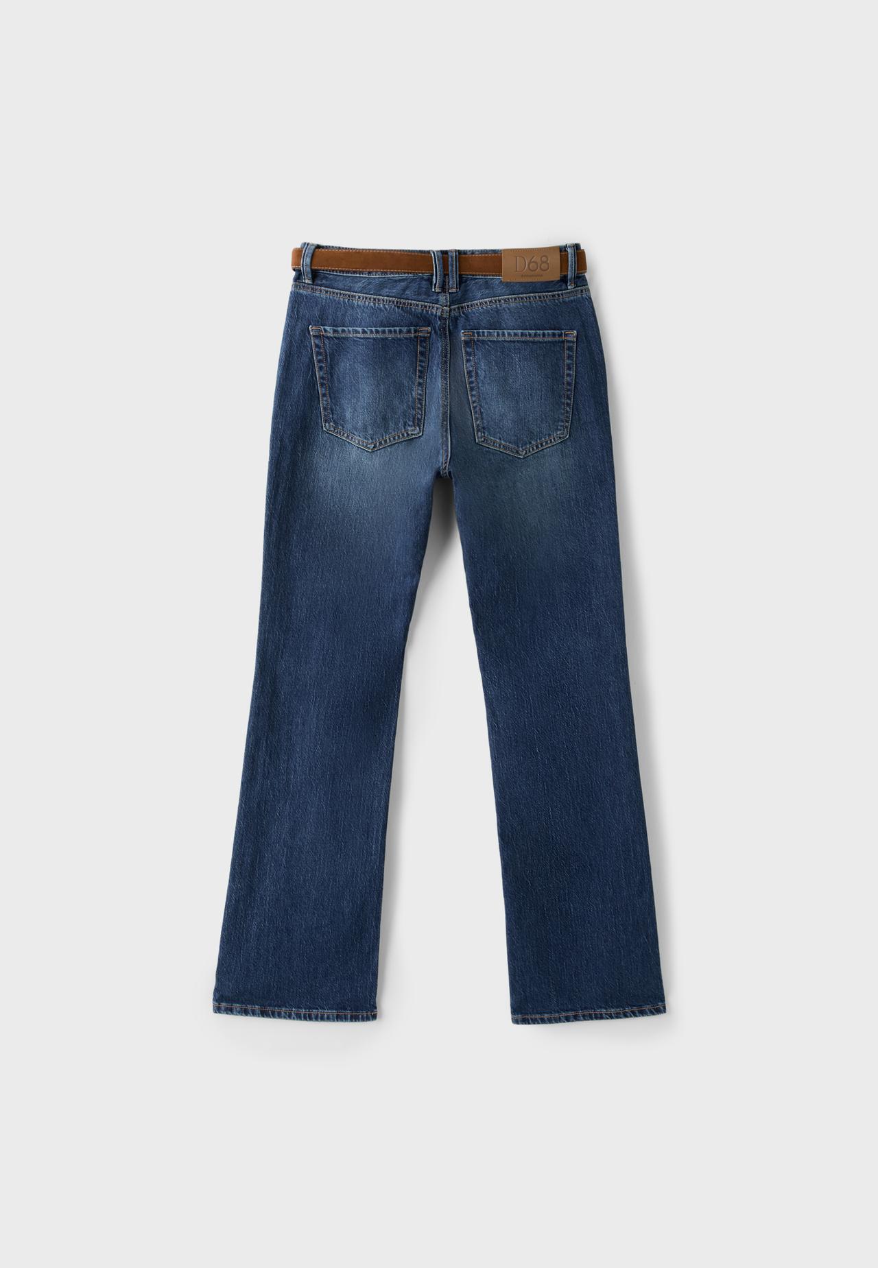 D68 boot-cut jeans with belt — LIGHT GREY DENIM WASH