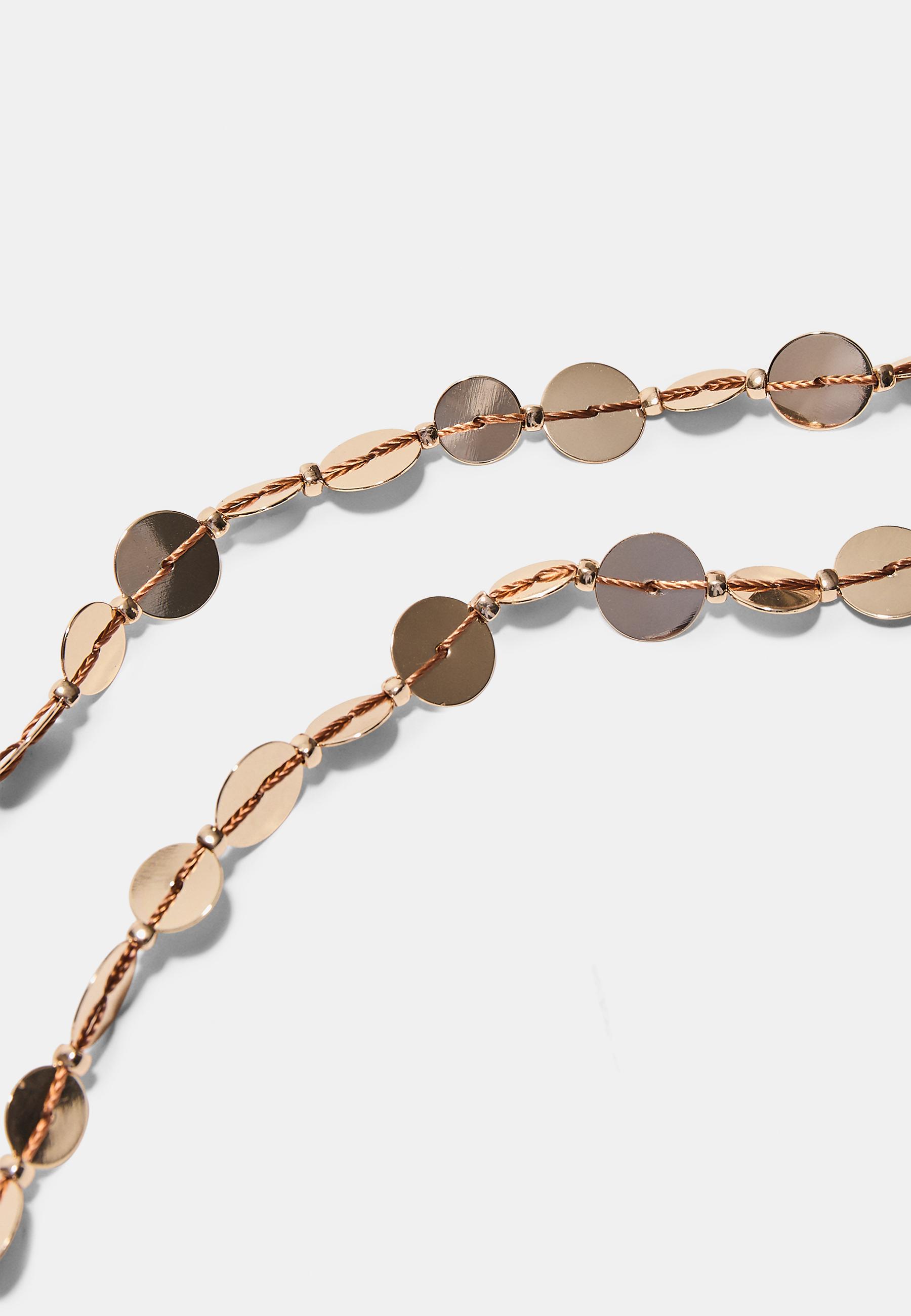 Set of 2 cord mini coin necklaces — Gold