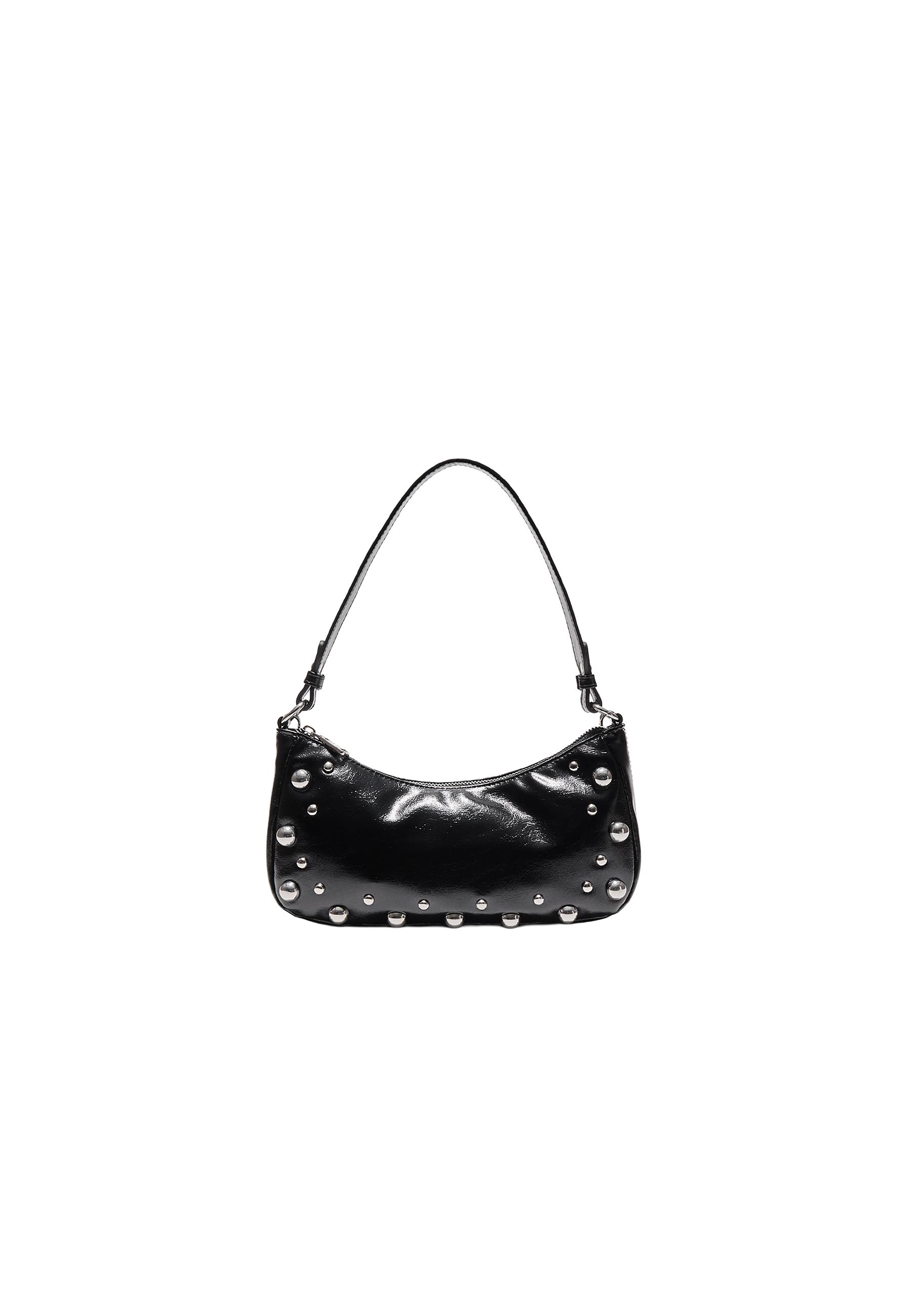 Studded half-moon shoulder bag — Black