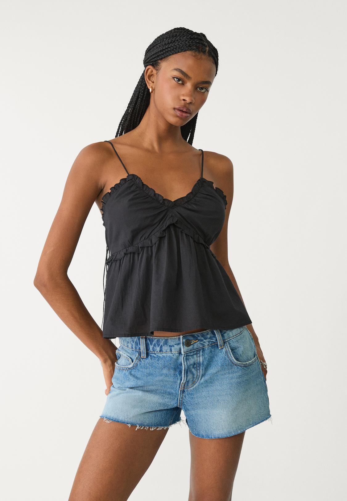 Crop Top Short Noeud Femme Top à Bretelles Et Nœud Mode Femme