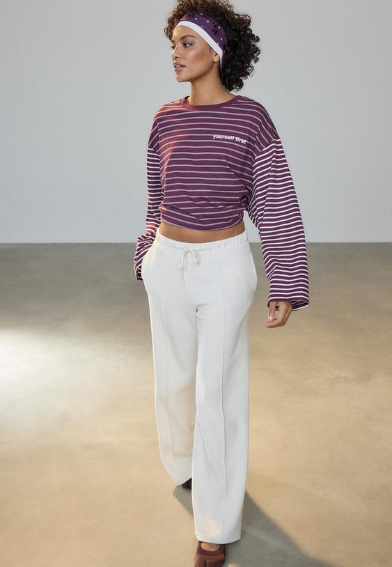 calcas jogger de perna larga com nervura e toque suave l04512257