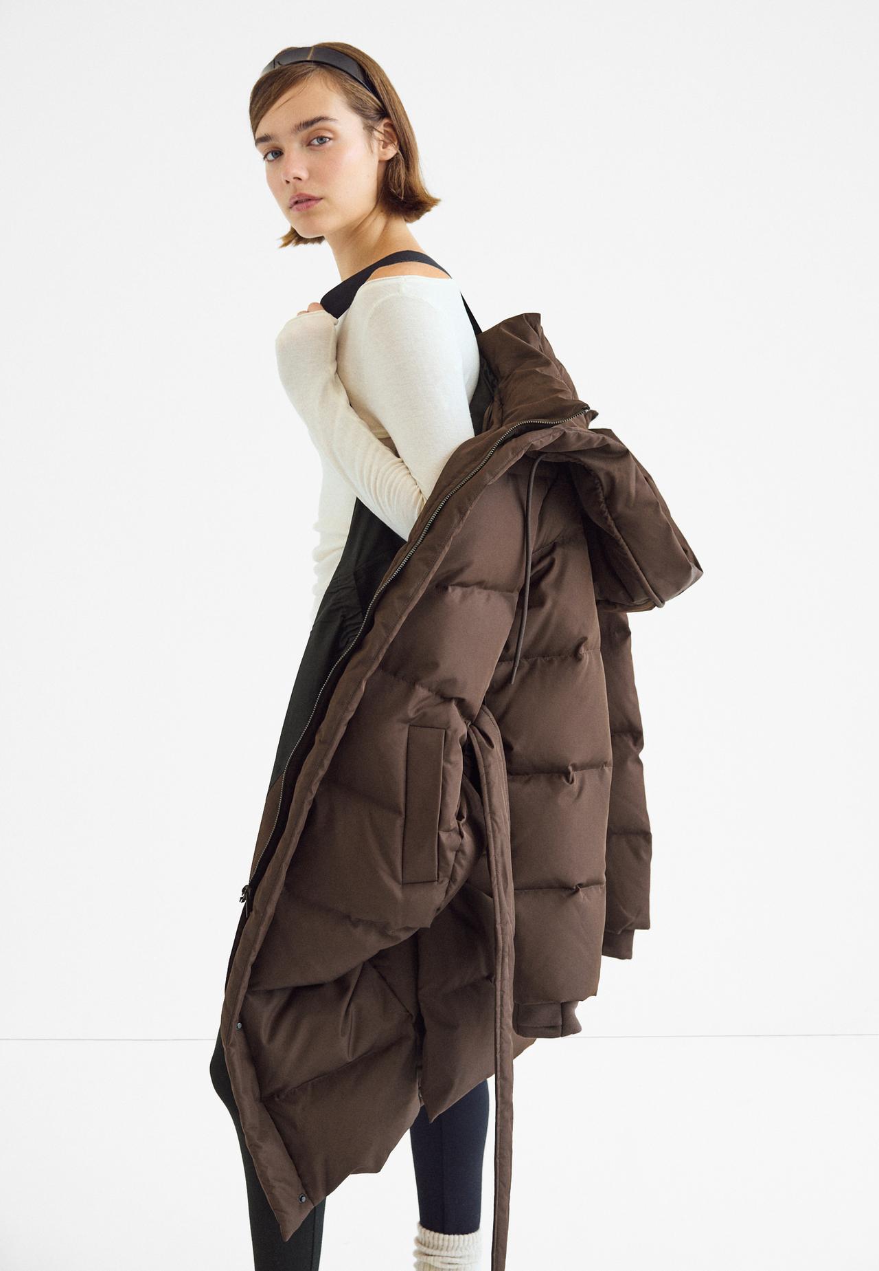 Belted puffer coat — Brown