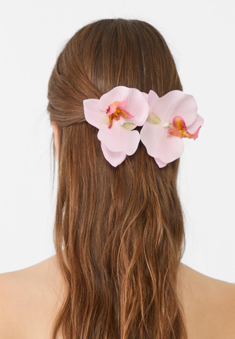 set 2 clip pelo flor orquidea