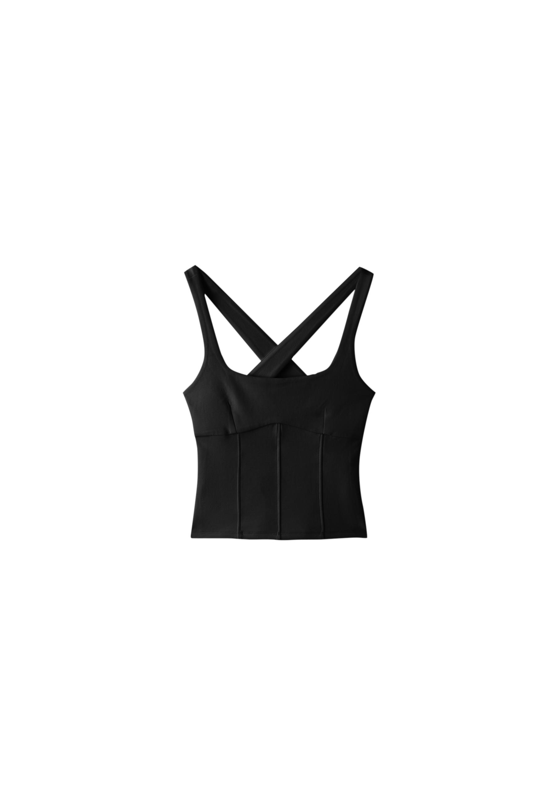 Fitted top with visible seams and wide straps — Black