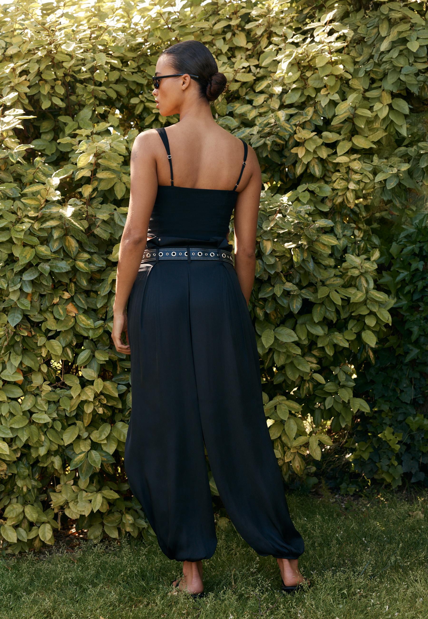 Satin sarouel trousers with belt — Black