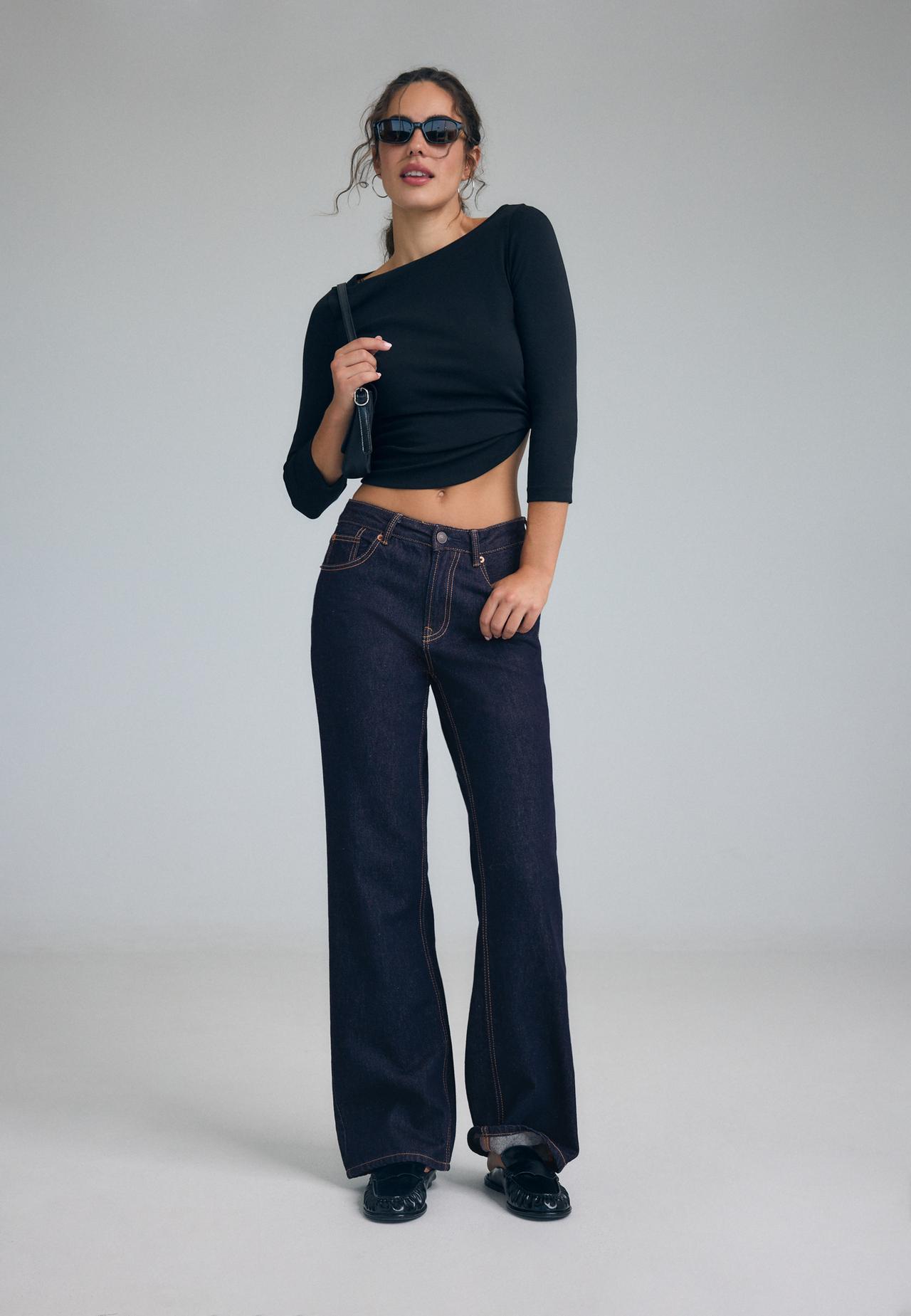D92 Ripped straight wide-leg jeans — OVERDYED BLUE DENIM