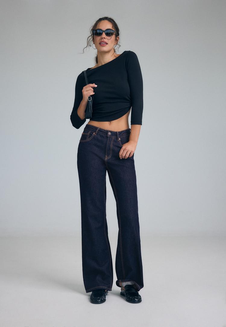 Stradivarius D92 Straight Wide Jeans Met Scheuren Overgeverfde Denim Wassing 40