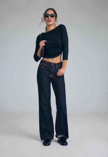 D92 Ripped straight wide-leg jeans — OVERDYED BLUE DENIM 2