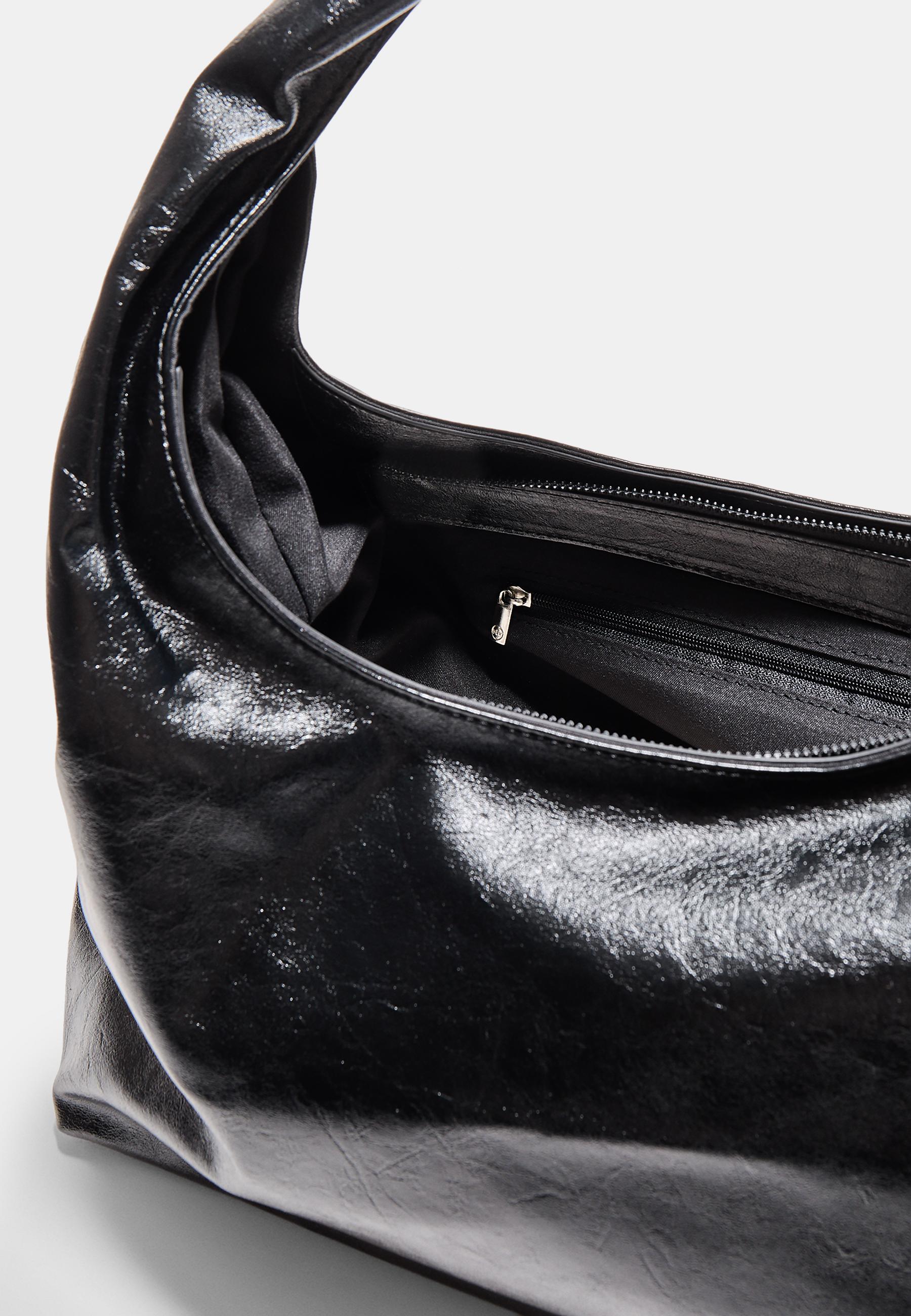 Soft leather effect shoulder bag — Black