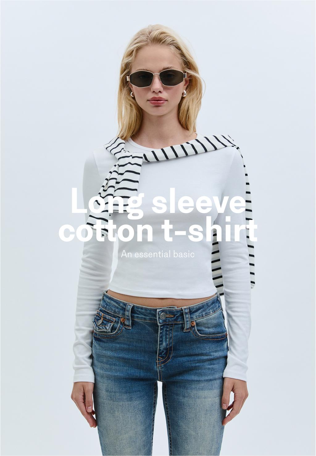 Camiseta básica manga larga algodón