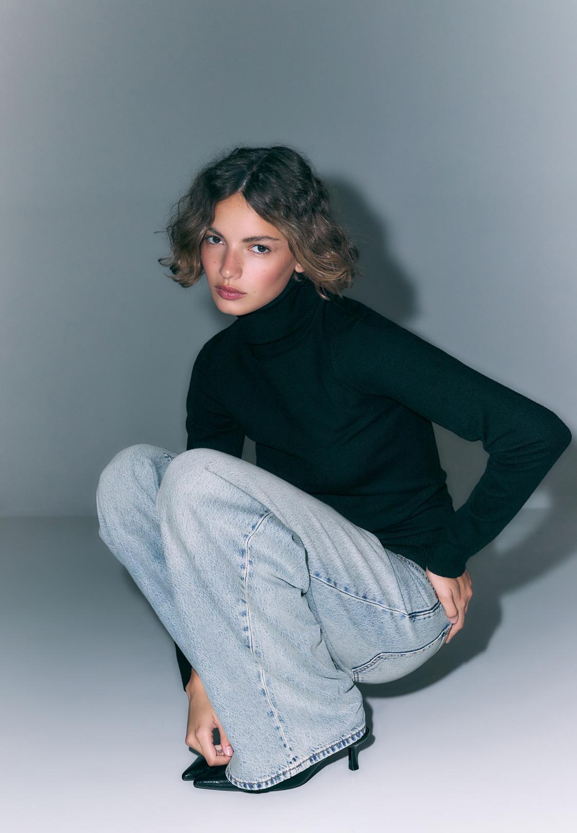 Grey Turtleneck Red Heels And Jeans Basic Knit Turtleneck Sweater