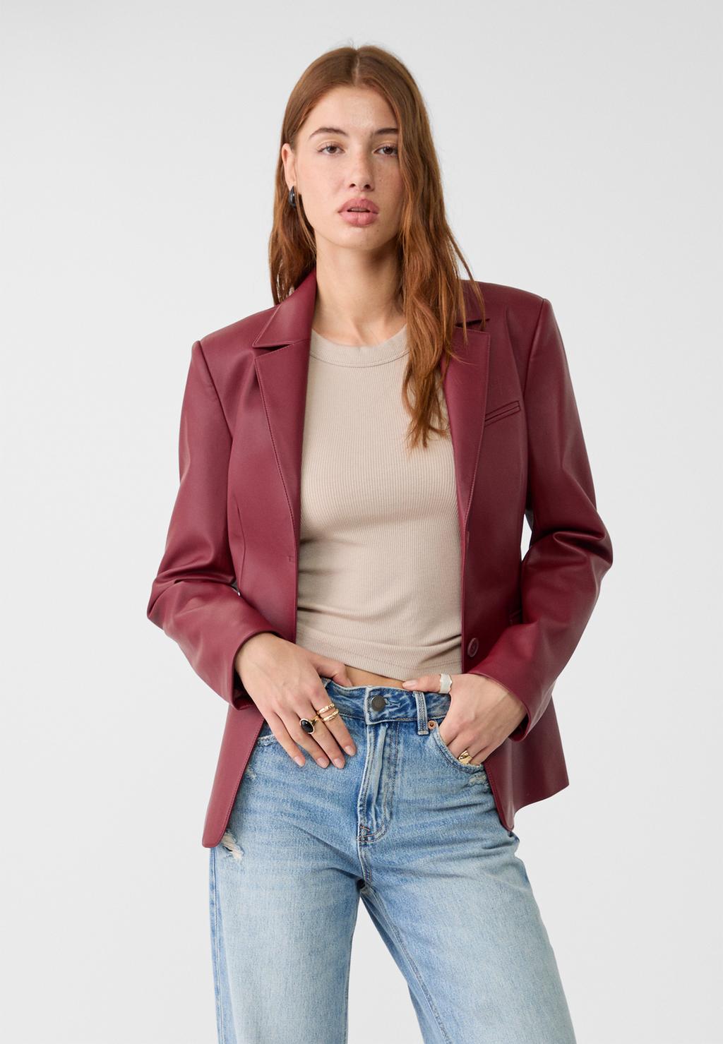 Fitted leather effect blazer