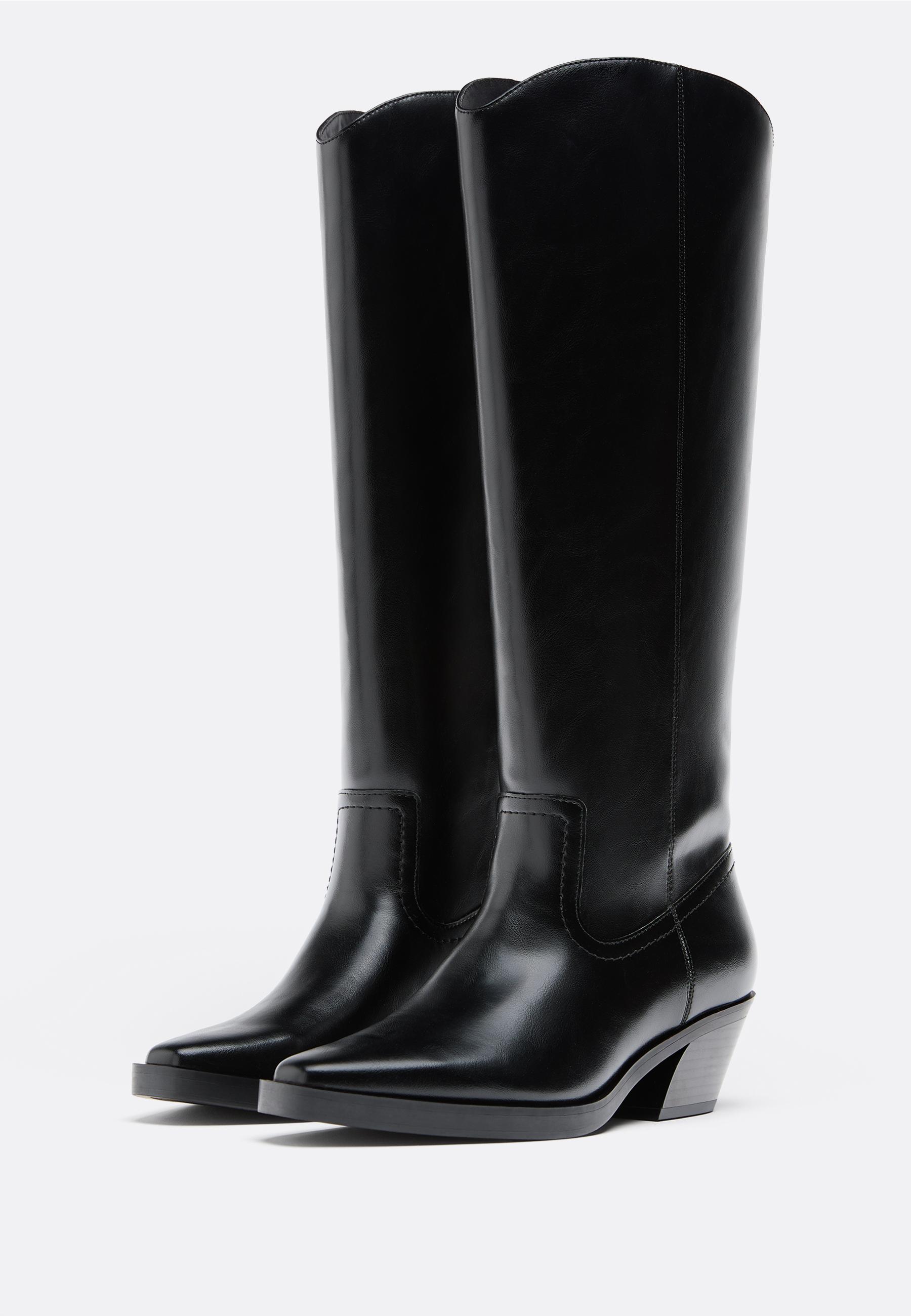 Black plain shaft cow boots — BLACK