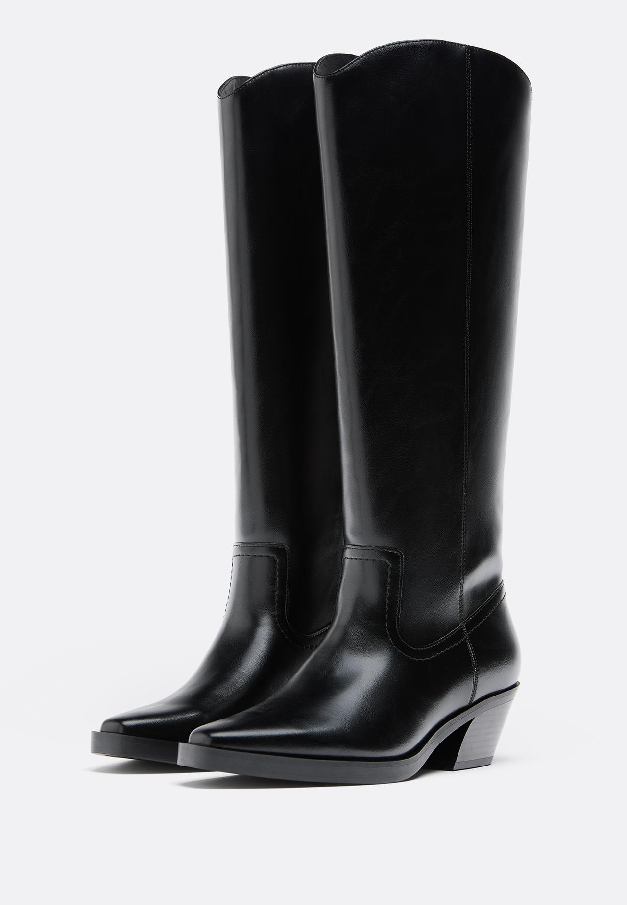 Plain cowboy heeled boots — BLACK 