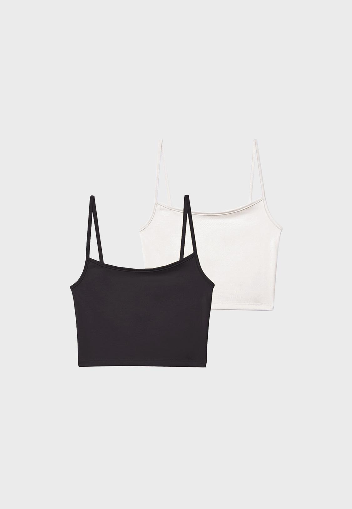Vuelta Top Bandeau Negro Bershka 2-pack Of Strappy Crop Tops