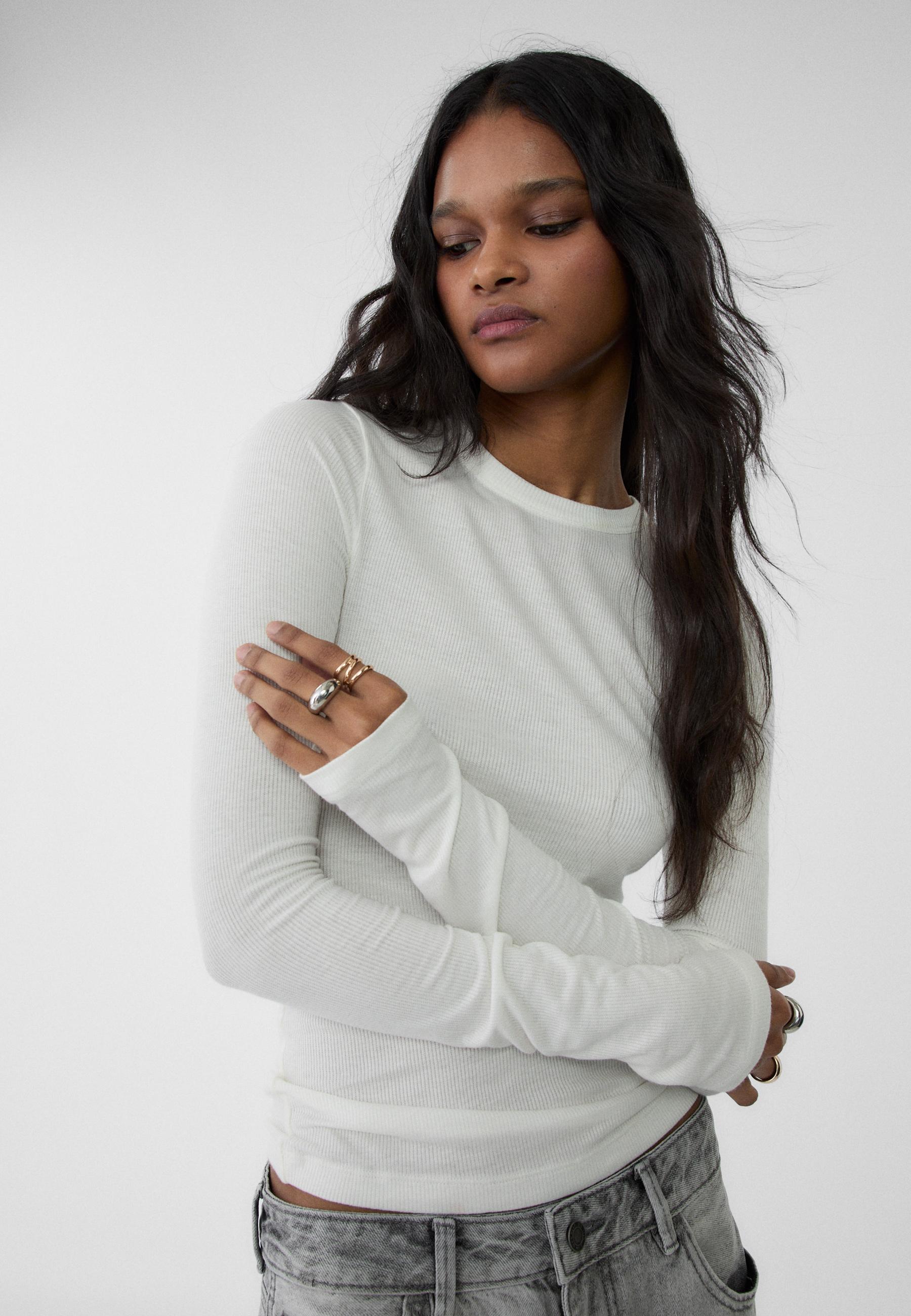Tシャツ・カットソー WOOALONG Rib waist long sleeve T-shirt SA180 Rib waist long sleeve T-shirt - KHAKI - WOOALONG | 60