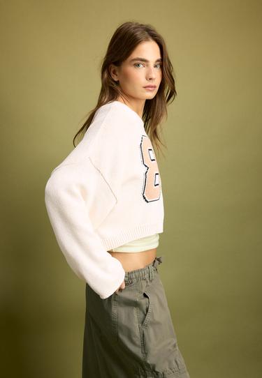 Number cropped knit jumper — Vanilla 6