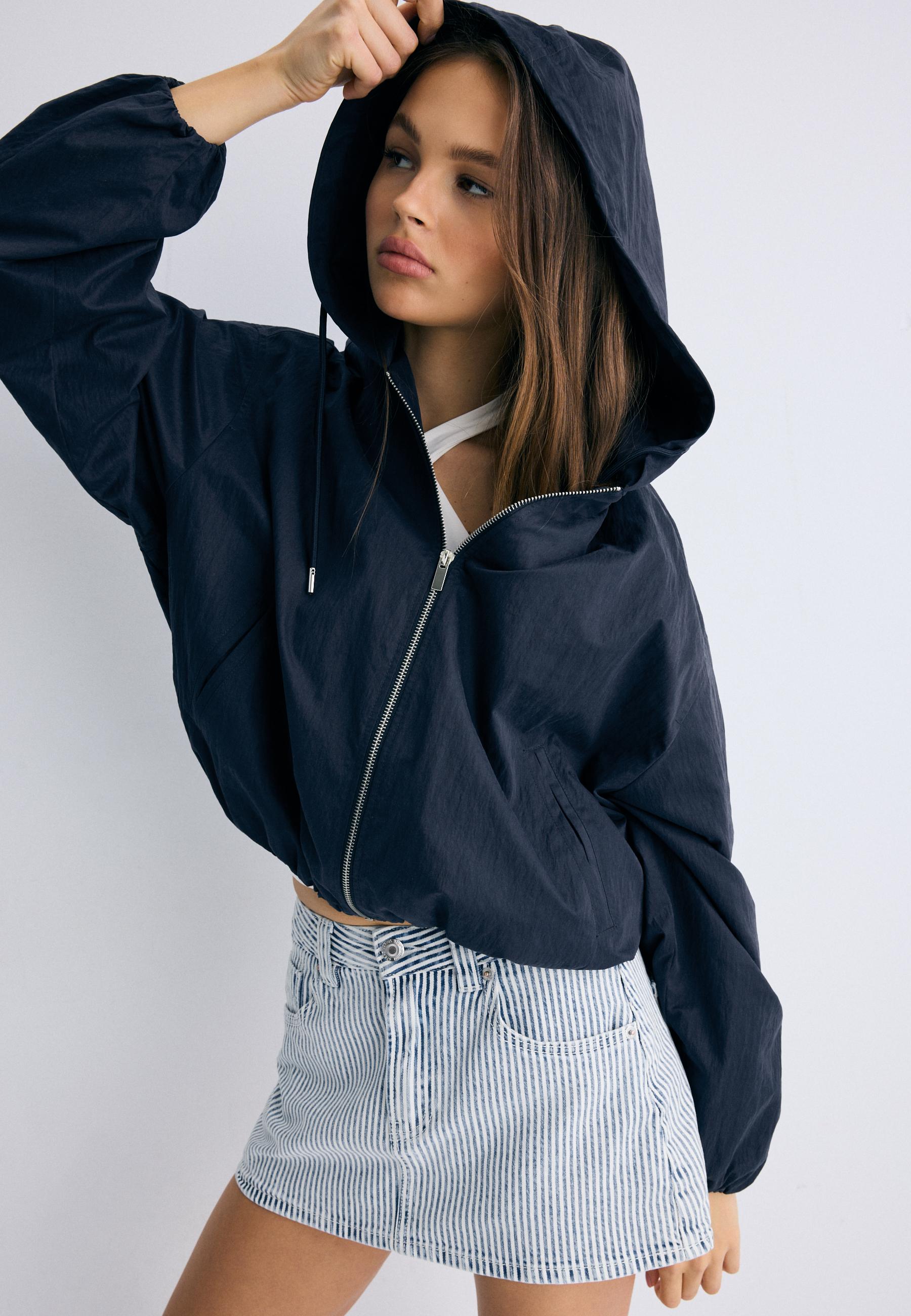 Basic nylon hooded jacket — Navy blue