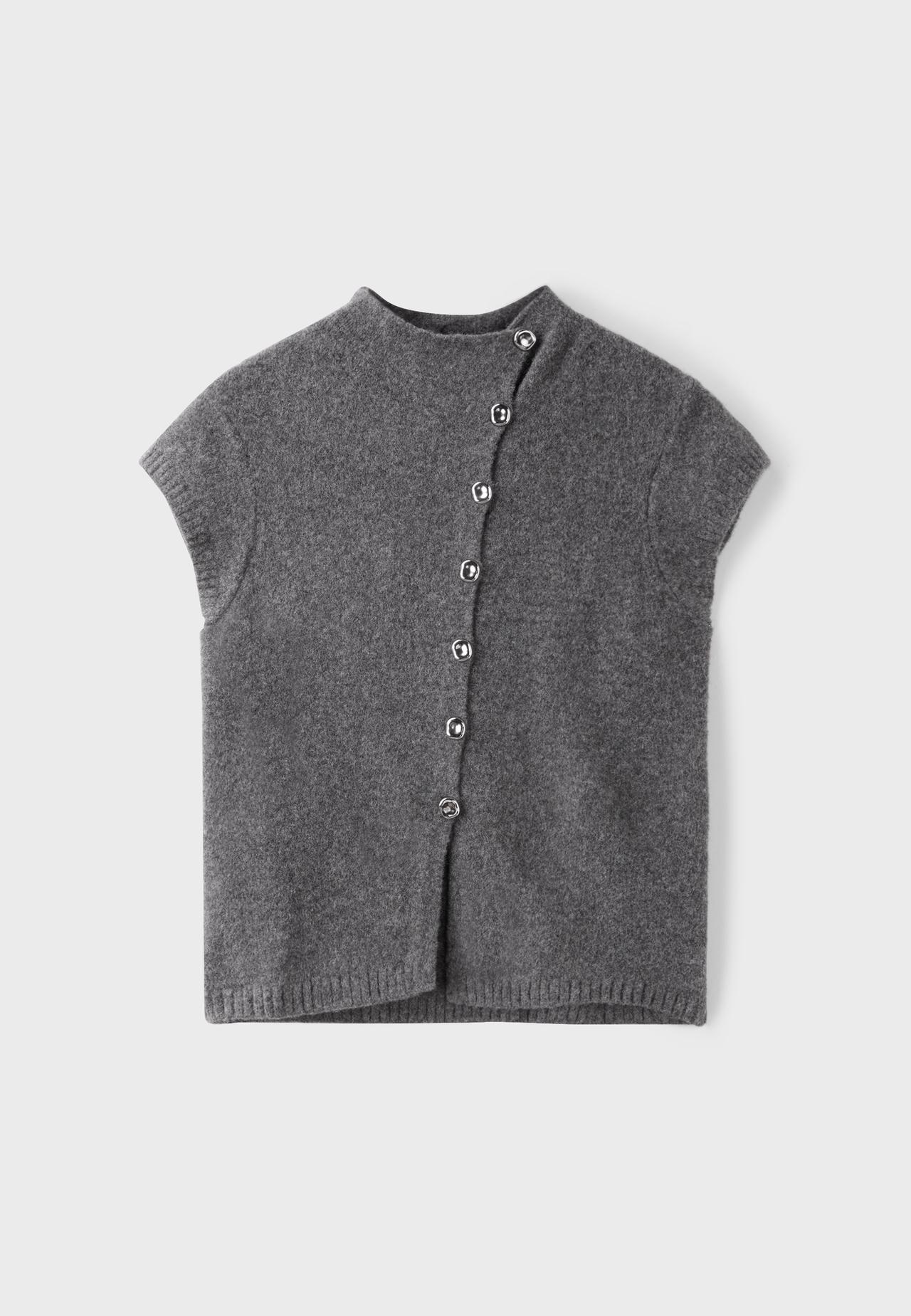 Short sleeve stand collar knit jumper — Dark grey