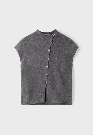 Short sleeve stand collar knit jumper — Dark grey 7