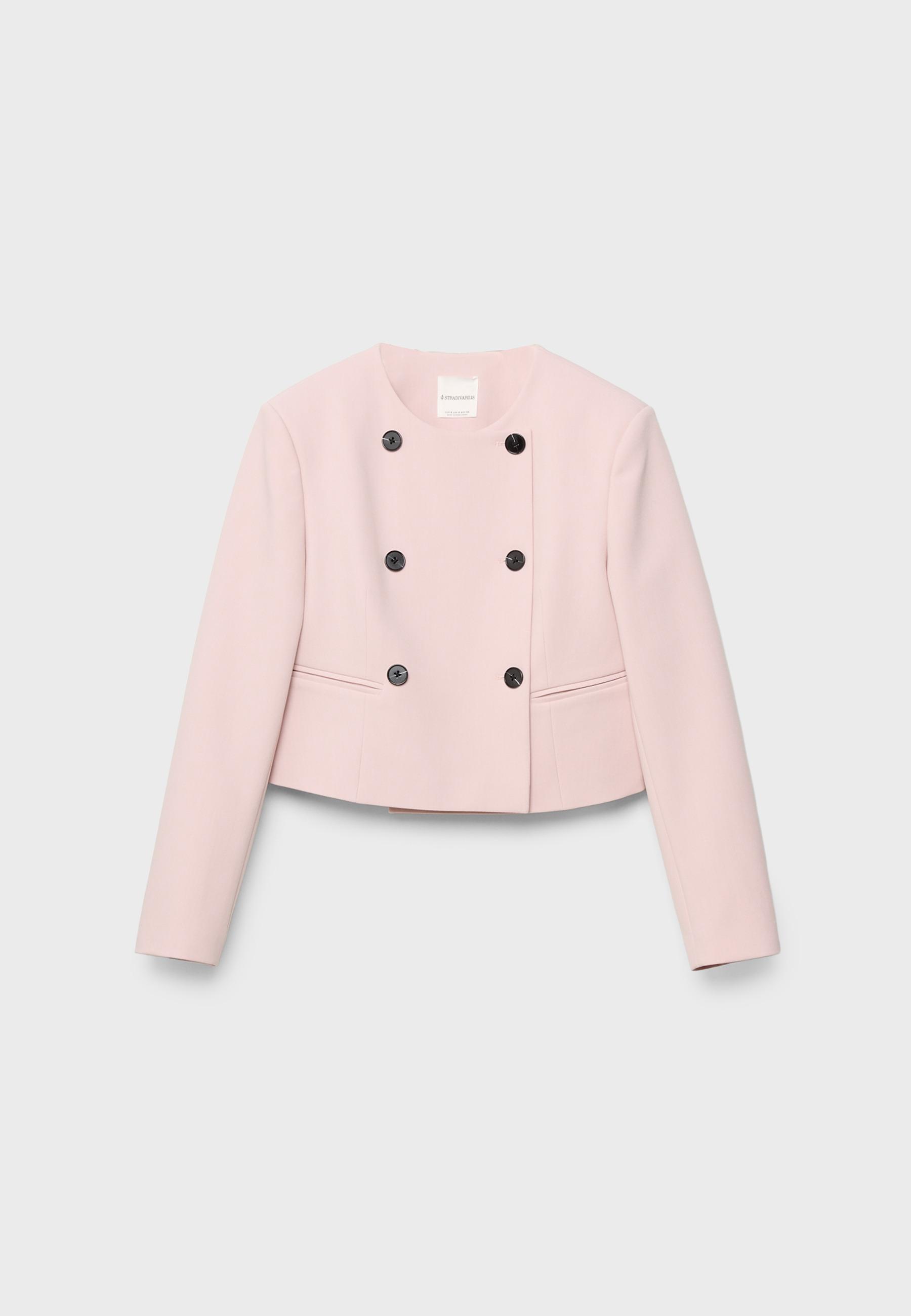 Cropped round neck blazer — Pastel pink
