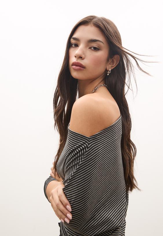 tshirt asymetrique modal a rayures