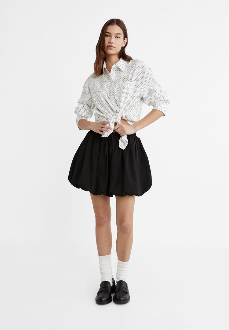 puantiyeli oversize poplin gomlek
