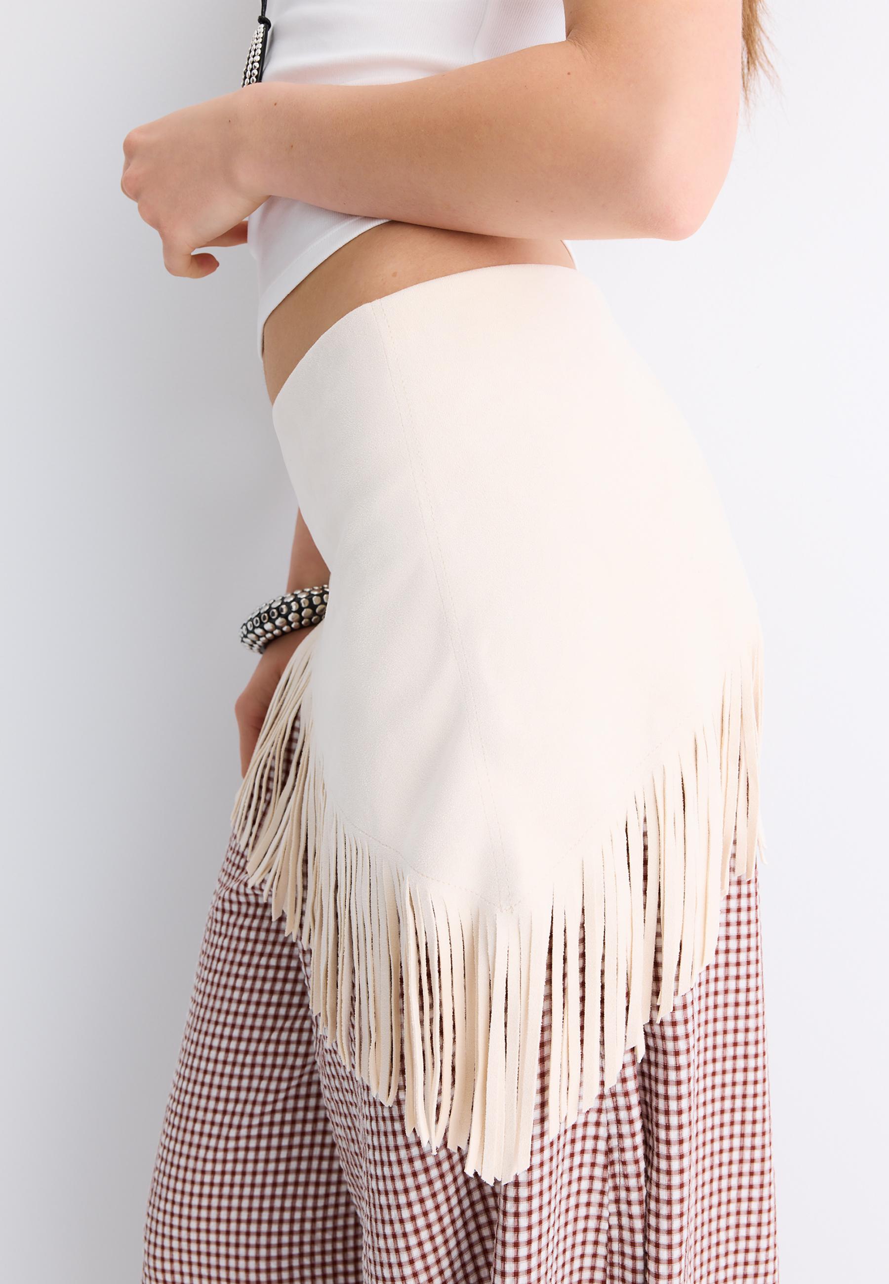 Fringed faux suede sarong — Ecru