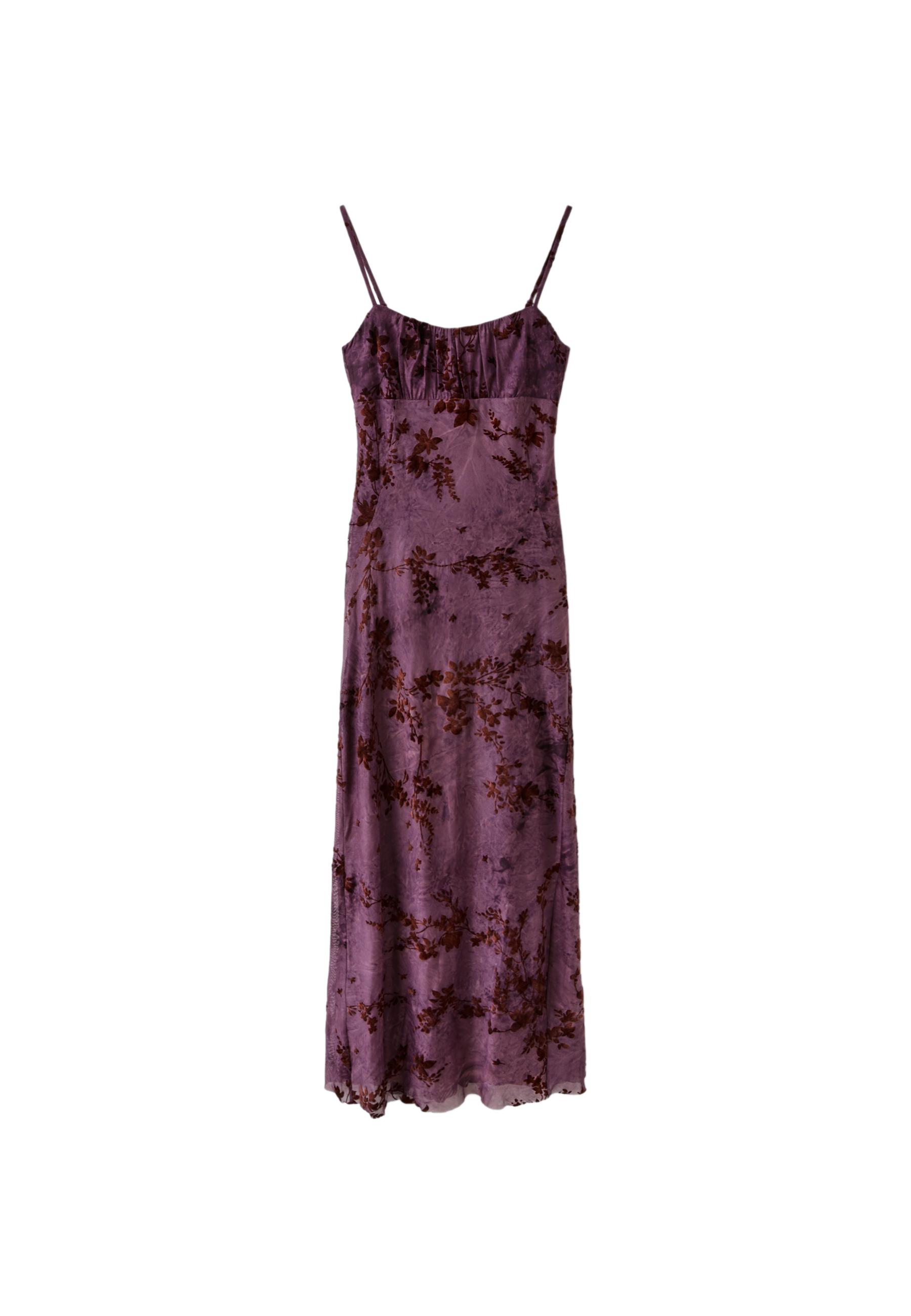 Flocked strap midi dress — Purple
