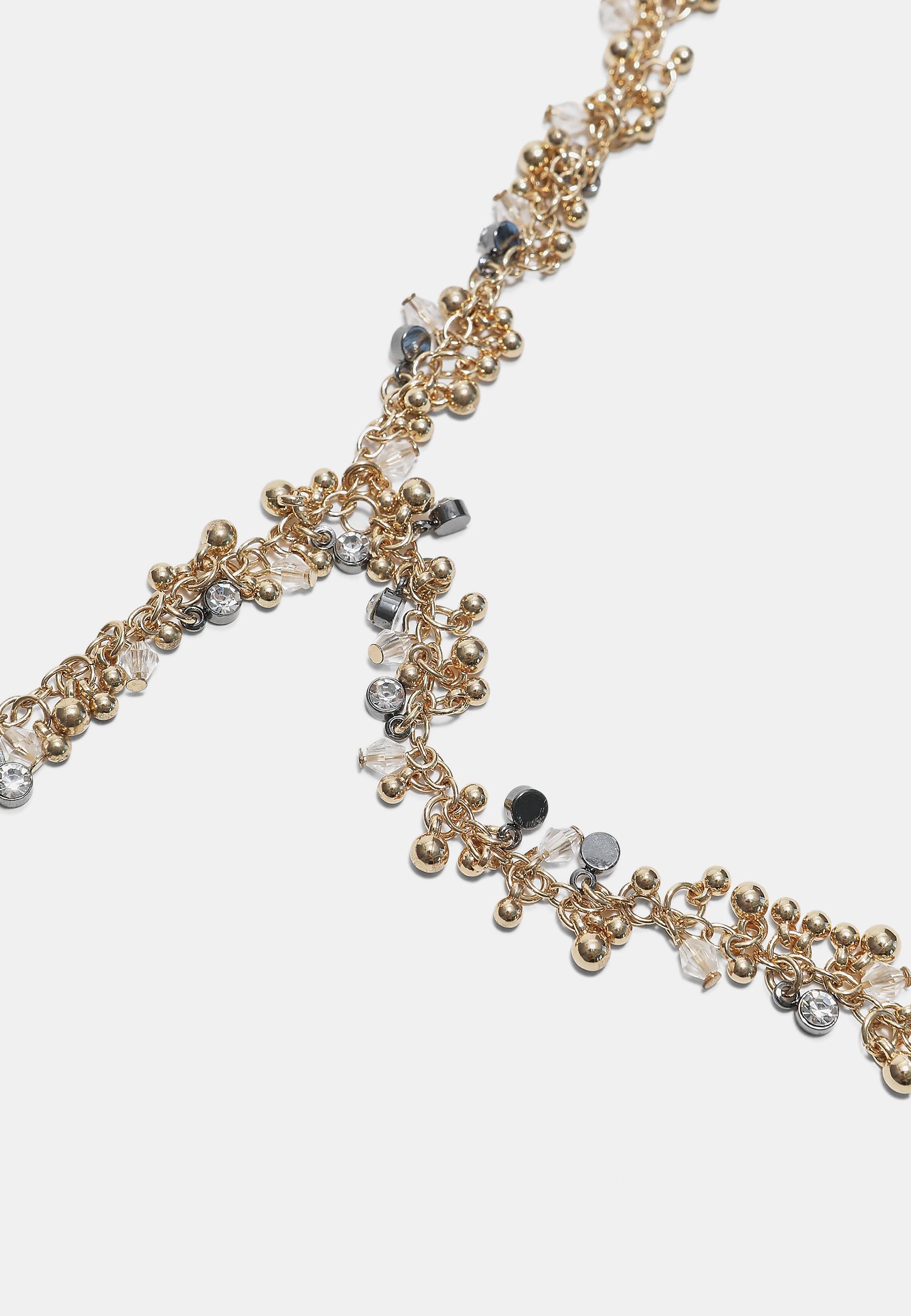 Long beaded lariat necklace — Gold