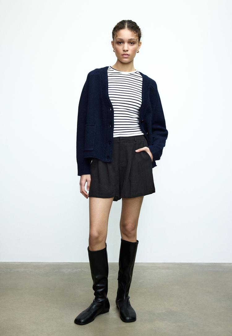 ketenli dokumlu sort l01396559