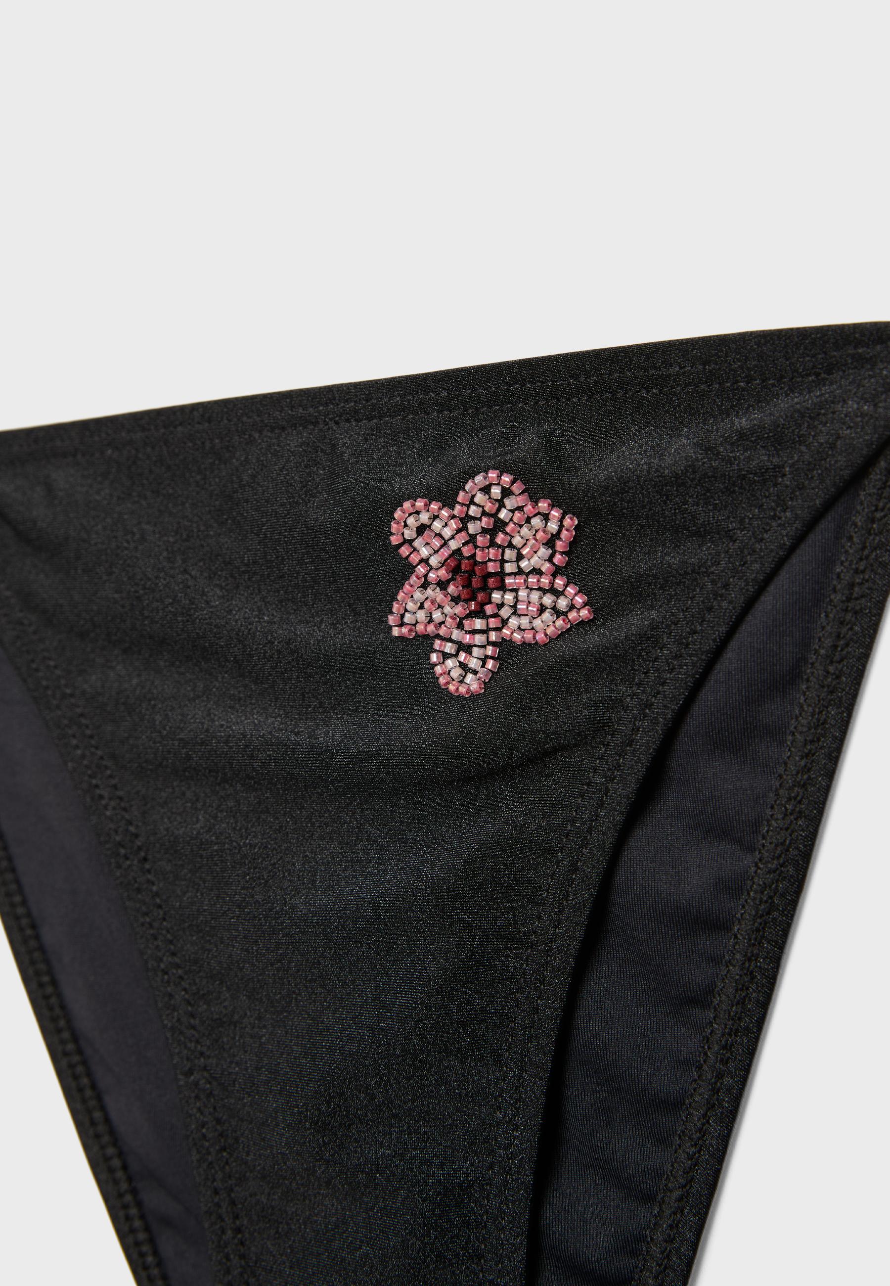 Embroidered flower Brazilian bikini briefs — Black